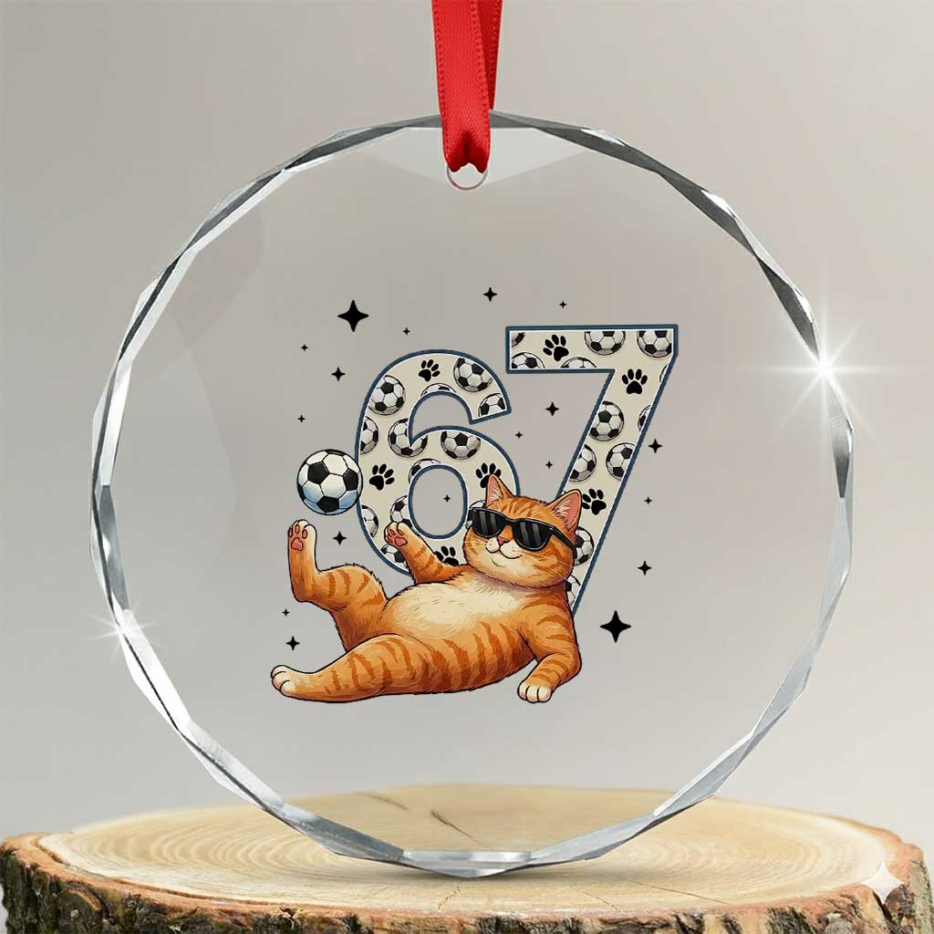 Funny Cat Playing Soccer Crystal Glass Ornament Six Seven Meme
