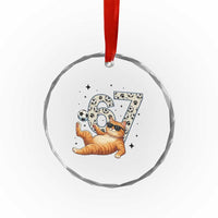 Funny Cat Playing Soccer Crystal Glass Ornament Six Seven Meme