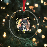 Funny Cat Plays Tennis Crystal Glass Ornament Because Punching People Is Against The Law - Wonder Print Shop