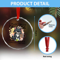 Funny Cat Plays Tennis Crystal Glass Ornament Because Punching People Is Against The Law - Wonder Print Shop