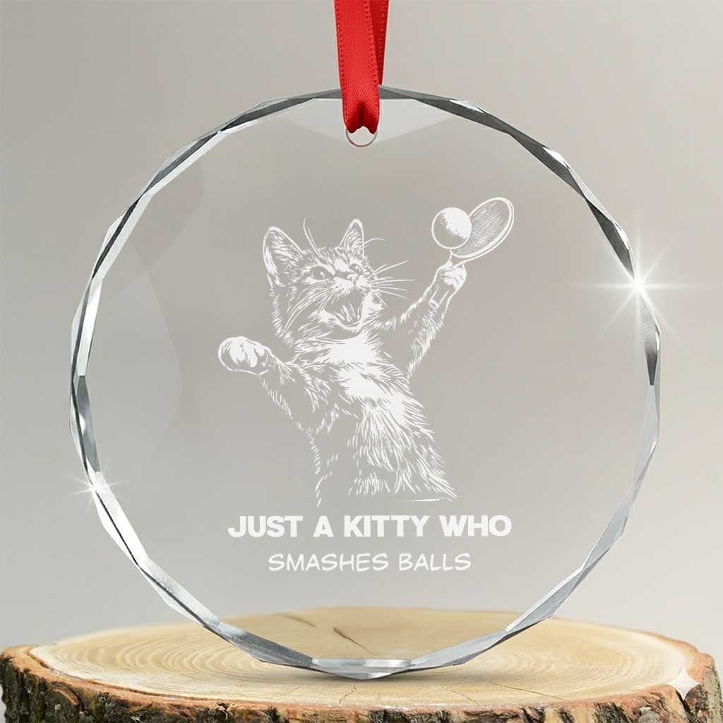 Funny Cat Plays Tennis Crystal Glass Ornament Just A Kitty Who Smashes Balls - Wonder Print Shop