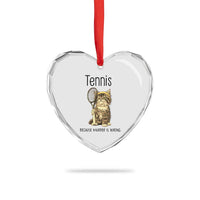 Funny Cat Plays Tennis Heart Crystal Glass Ornament Because Murder Is Wrong - Wonder Print Shop