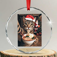 Funny Cat Ramen Selfie With Santa Christmas Crystal Glass Ornament - Wonder Print Shop