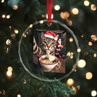 Funny Cat Ramen Selfie With Santa Christmas Crystal Glass Ornament - Wonder Print Shop