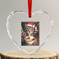 Funny Cat Ramen Selfie With Santa Christmas Heart Crystal Glass Ornament - Wonder Print Shop