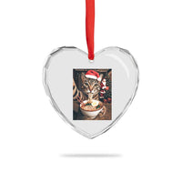 Funny Cat Ramen Selfie With Santa Christmas Heart Crystal Glass Ornament - Wonder Print Shop
