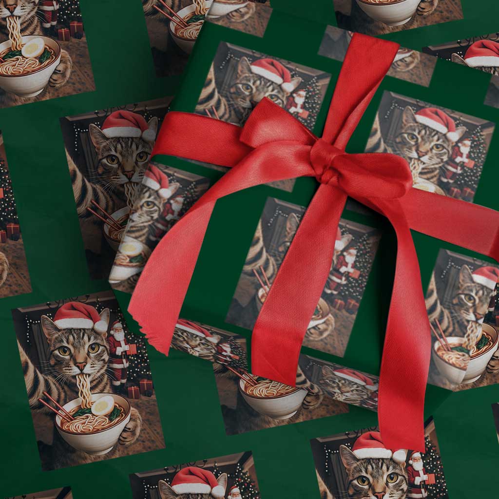Funny Cat Ramen Selfie With Santa Christmas Wrapping Paper Roll - Wonder Print Shop