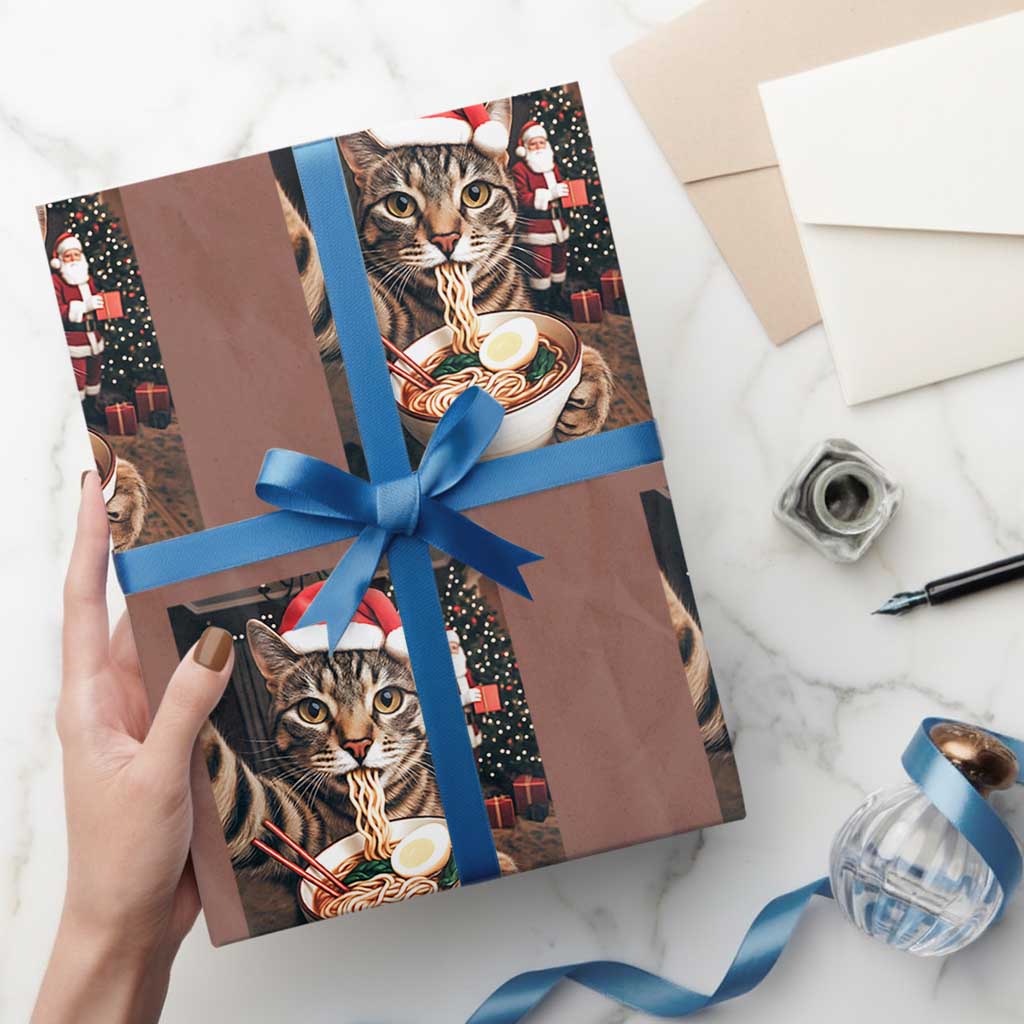 Funny Cat Ramen Selfie With Santa Christmas Wrapping Paper Roll - Wonder Print Shop