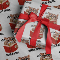 Funny Cat Reading Wrapping Paper Roll Book Lover - Wonder Print Shop
