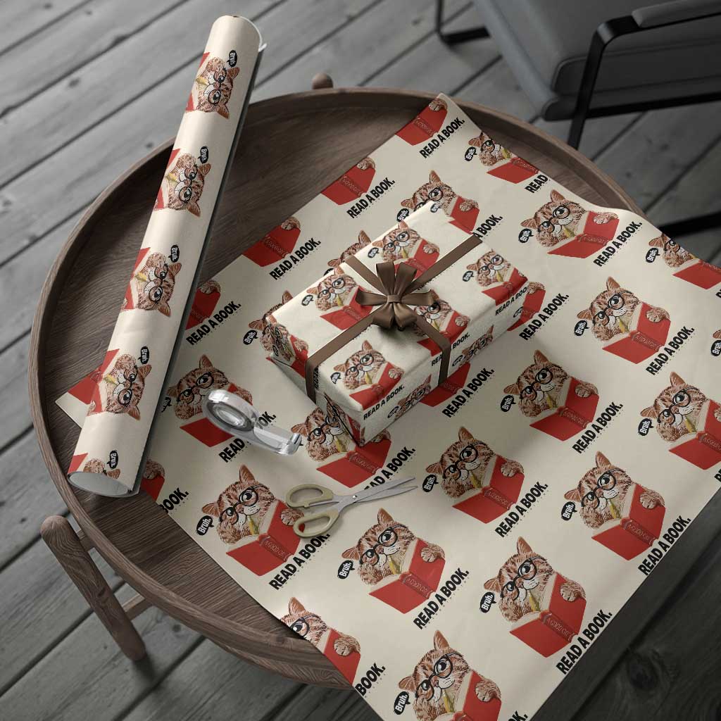 Funny Cat Reading Wrapping Paper Roll Book Lover - Wonder Print Shop