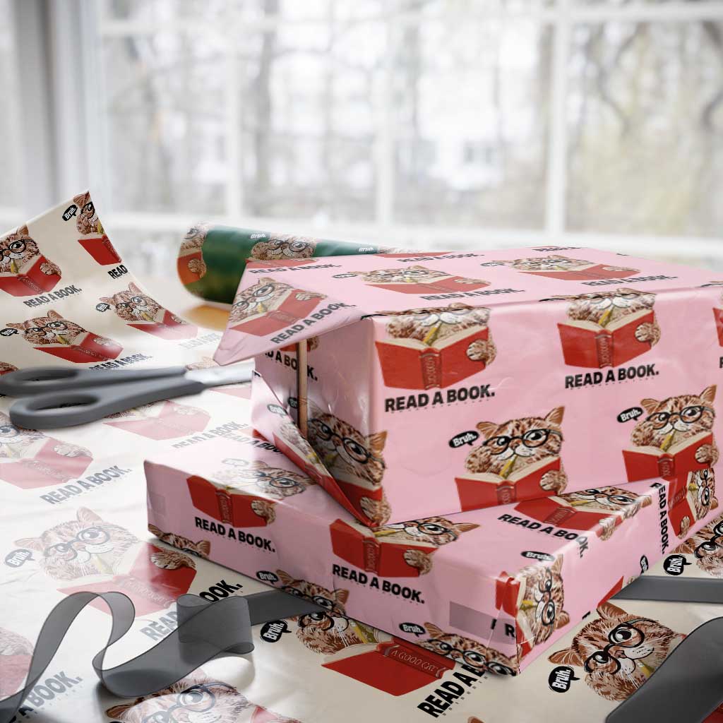 Funny Cat Reading Wrapping Paper Roll Book Lover - Wonder Print Shop