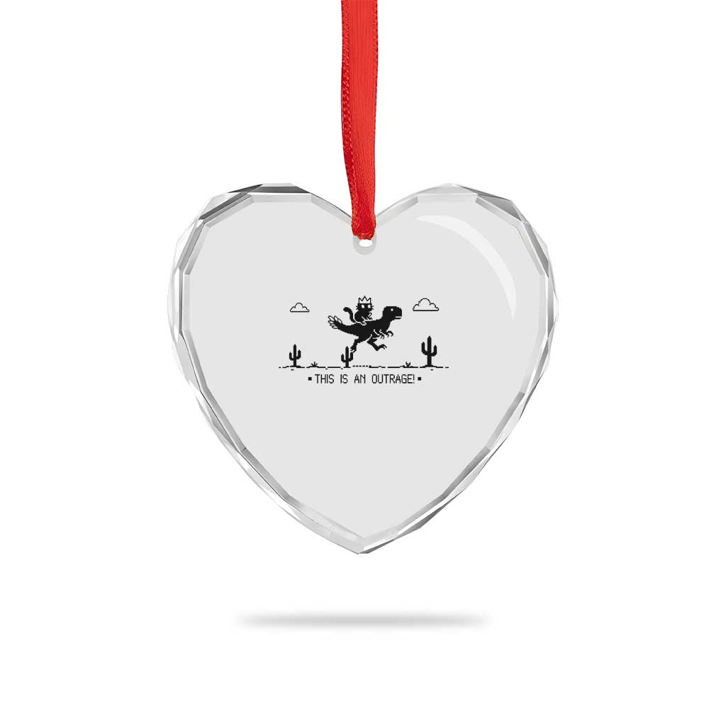 Funny Cat Riding Dinosaur Pixel Retro Heart Crystal Glass Ornament This Is An Outrage