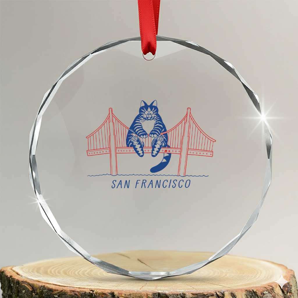Funny Cat San Francisco Golden Gate Crystal Glass Ornament