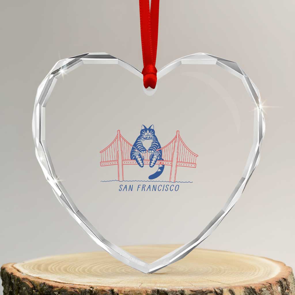Funny Cat San Francisco Golden Gate Heart Crystal Glass Ornament