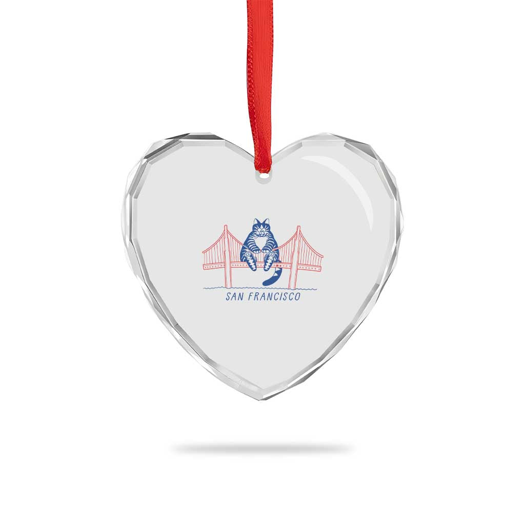 Funny Cat San Francisco Golden Gate Heart Crystal Glass Ornament