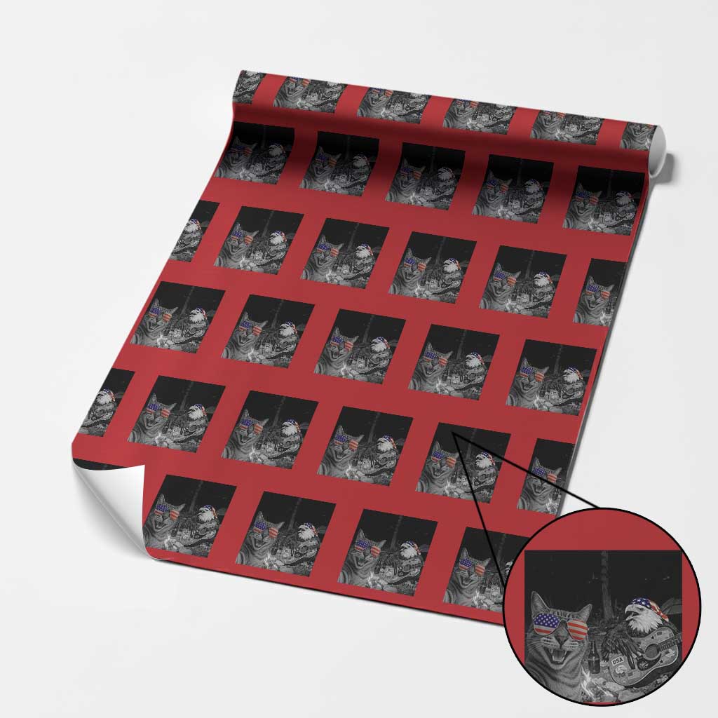Funny Cat Selfie 4th of July Wrapping Paper Roll Patriotic Eagle American Flag Gift