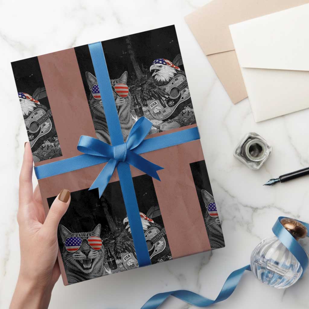 Funny Cat Selfie 4th of July Wrapping Paper Roll Patriotic Eagle American Flag Gift