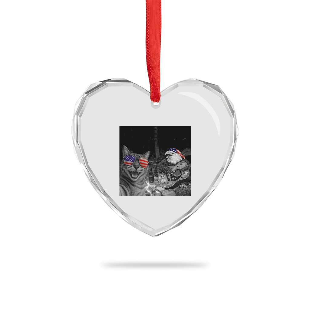 Funny Cat Selfie 4th of July Heart Crystal Glass Ornament Patriotic Eagle American Flag Gift