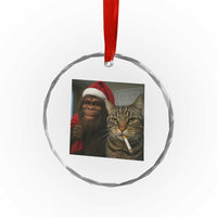 Funny Cat Selfie Bigfoot Christmas Sasquatch Crystal Glass Ornament - Wonder Print Shop