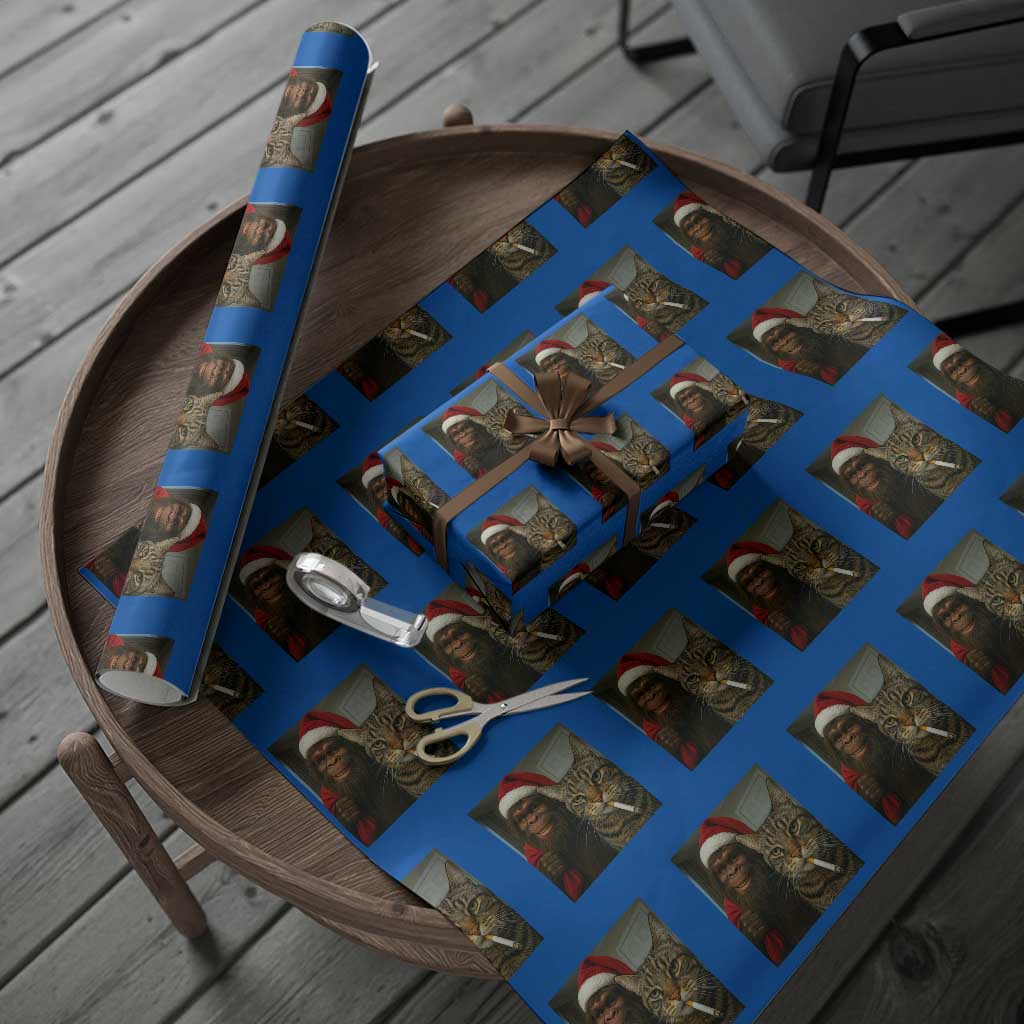 Funny Cat Selfie Bigfoot Xmas Sasquatch Wrapping Paper Roll - Wonder Print Shop