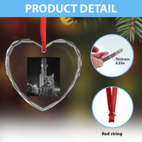 Funny Cat Selfie Lunar Mission 2026 Heart Crystal Glass Ornament