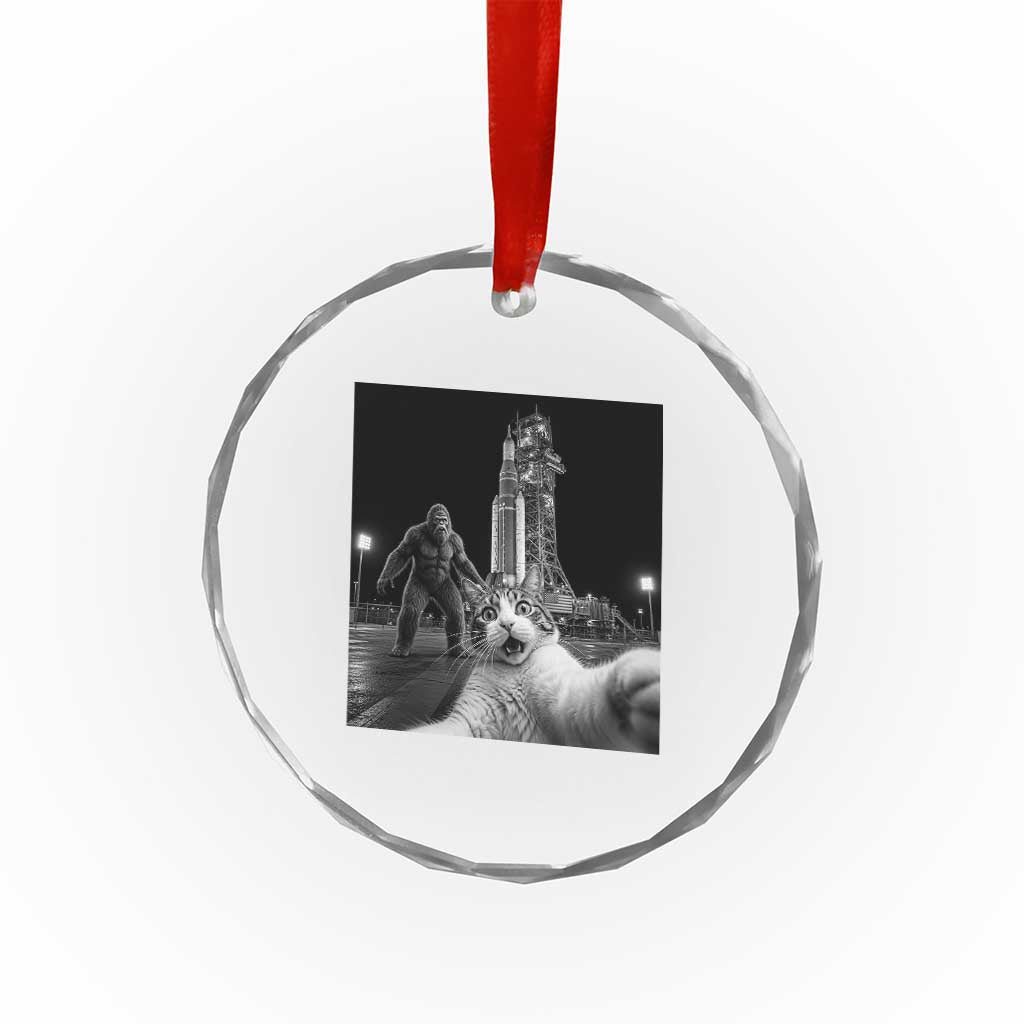 Funny Cat Selfie with Bigfoot Crystal Glass Ornament Back To The Moon Mission 2026