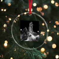 Funny Cat Selfie with Bigfoot Crystal Glass Ornament Back To The Moon Mission 2026