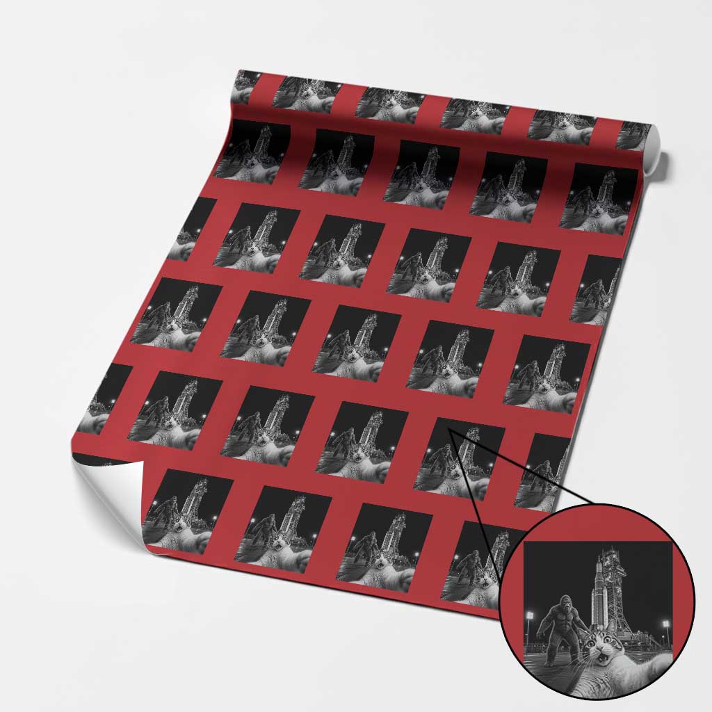 Funny Cat Selfie with Bigfoot Wrapping Paper Roll Back To The Moon Mission 2026