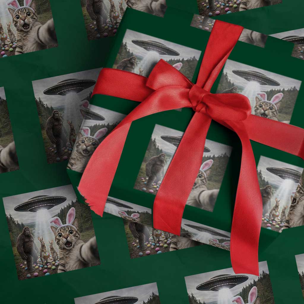 Funny Cat Selfie with Easter Bunny Bigfoot UFO Wrapping Paper Roll