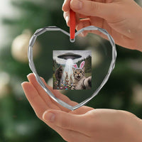 Funny Cat Selfie with Easter Bunny Bigfoot UFO Heart Crystal Glass Ornament