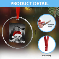 Funny Cat Selfie With Santas Sleigh Christmas Crystal Glass Ornament - Wonder Print Shop