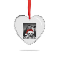 Funny Cat Selfie With Santas Sleigh Christmas Heart Crystal Glass Ornament - Wonder Print Shop
