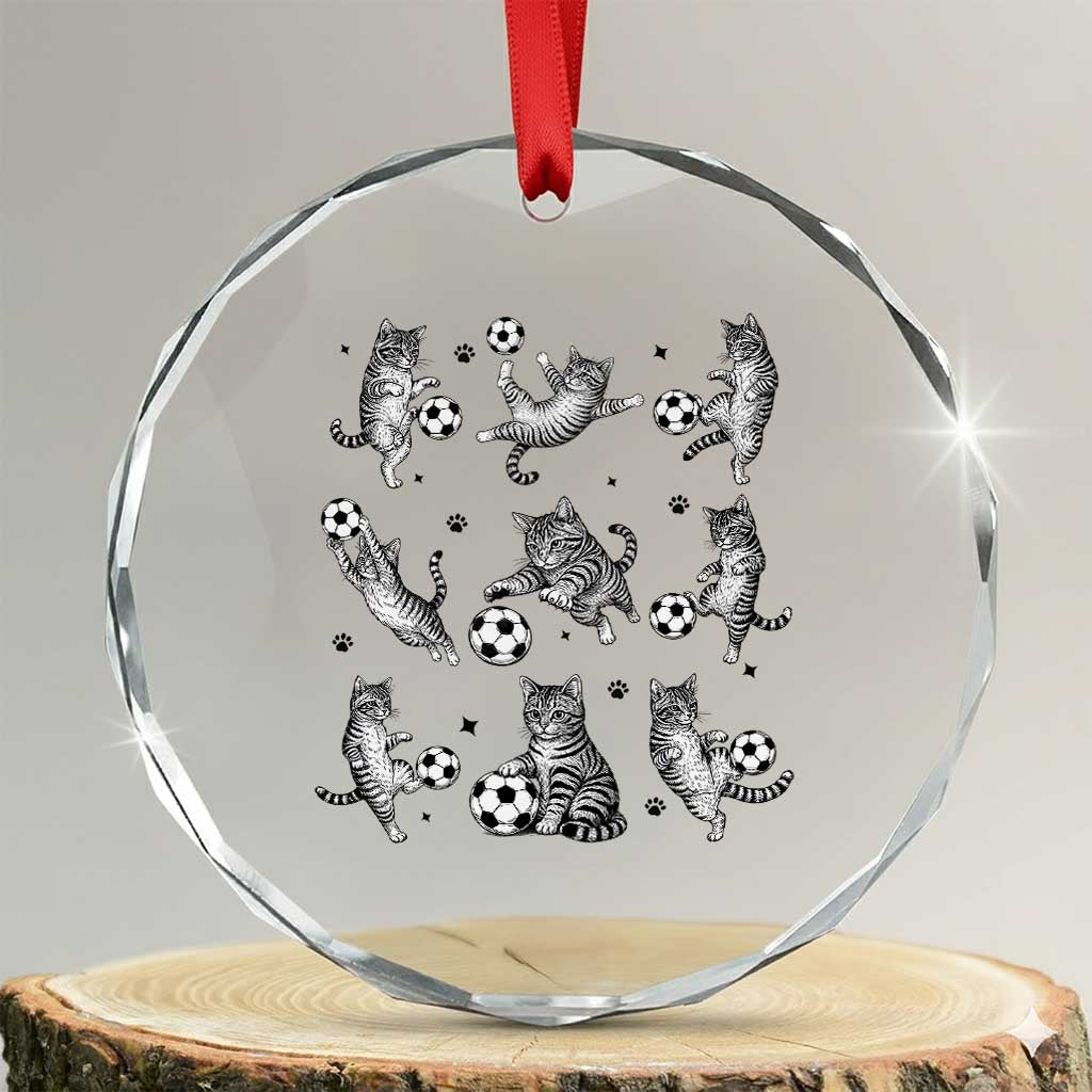 Funny Cat Soccer Player Crystal Glass Ornament Gift For Soccer Lovers