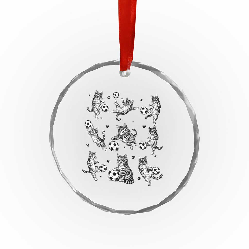 Funny Cat Soccer Player Crystal Glass Ornament Gift For Soccer Lovers