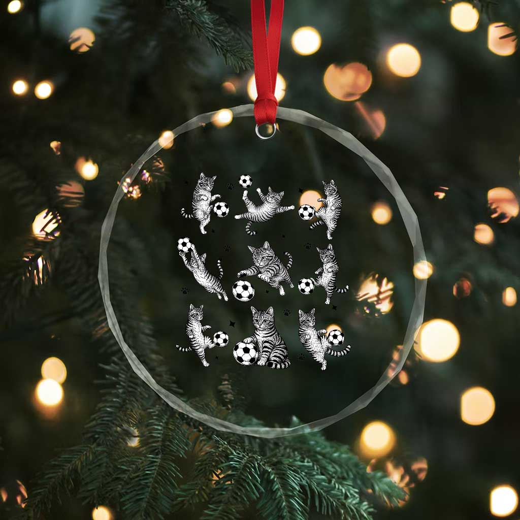 Funny Cat Soccer Player Crystal Glass Ornament Gift For Soccer Lovers