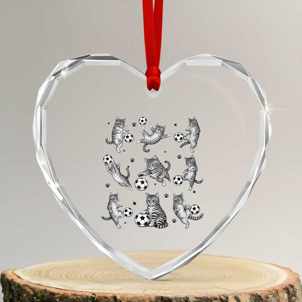 Funny Cat Soccer Player Heart Crystal Glass Ornament Gift For Soccer Lovers