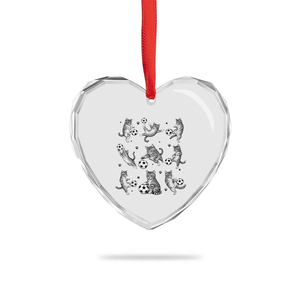 Funny Cat Soccer Player Heart Crystal Glass Ornament Gift For Soccer Lovers