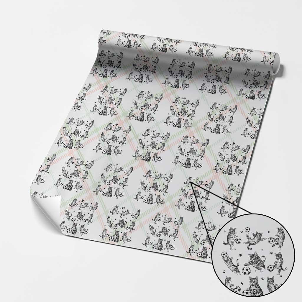Funny Cat Soccer Player Wrapping Paper Roll Gift For Soccer Lovers