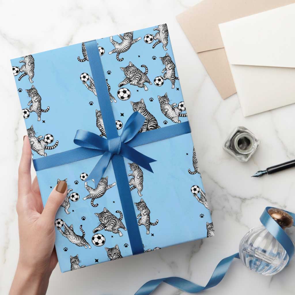 Funny Cat Soccer Player Wrapping Paper Roll Gift For Soccer Lovers