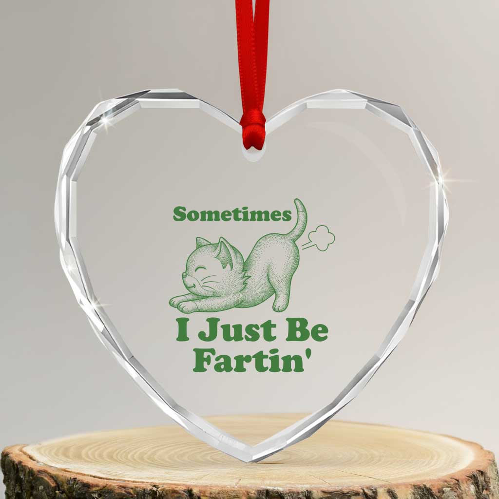 Funny Cat Sometimes I Just Be Fartin Heart Crystal Glass Ornament Pet Lover