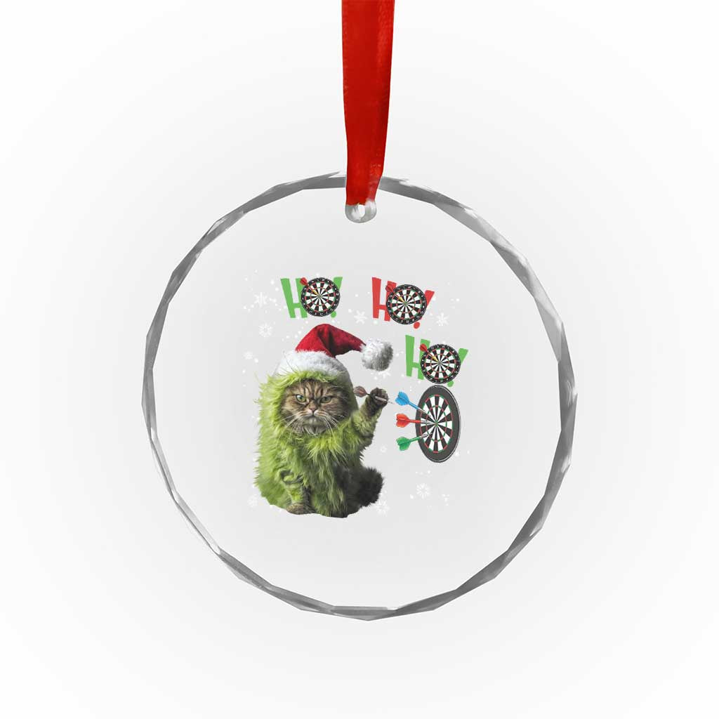 Funny Cat Throwing Dart Ho Ho Ho Crystal Glass Ornament Christmas Gift For Dart Player - Wonder Print Shop