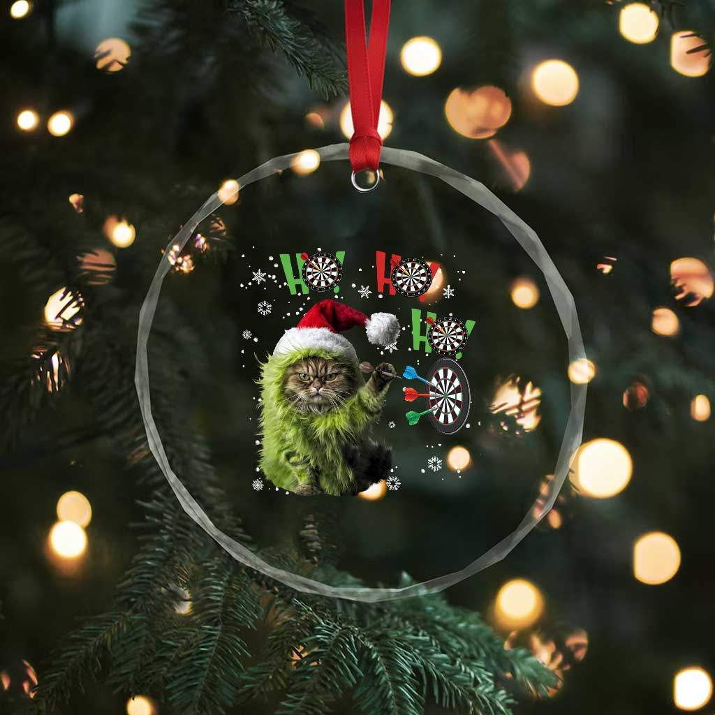 Funny Cat Throwing Dart Ho Ho Ho Crystal Glass Ornament Christmas Gift For Dart Player - Wonder Print Shop
