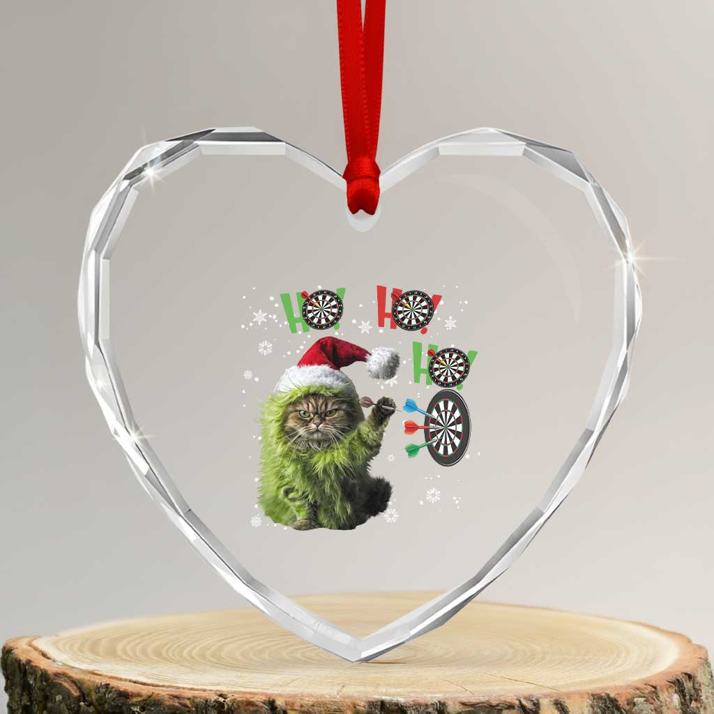 Funny Cat Throwing Dart Ho Ho Ho Heart Crystal Glass Ornament Christmas Gift For Dart Player - Wonder Print Shop