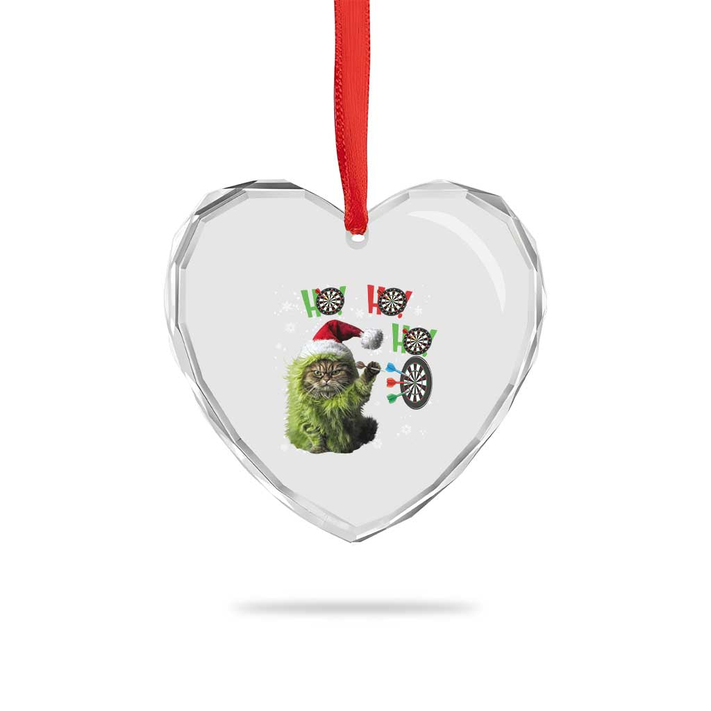 Funny Cat Throwing Dart Ho Ho Ho Heart Crystal Glass Ornament Christmas Gift For Dart Player - Wonder Print Shop