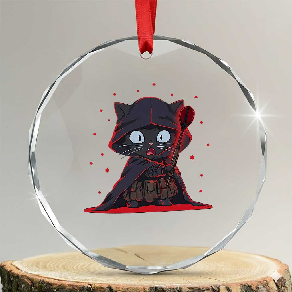 Funny Cat Vader Kitten Playing Darts Crystal Glass Ornament Space Scifi Dartist Gift - Wonder Print Shop