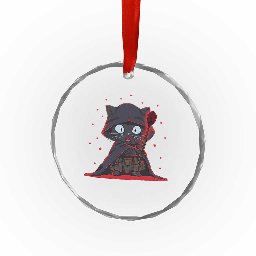 Funny Cat Vader Kitten Playing Darts Crystal Glass Ornament Space Scifi Dartist Gift - Wonder Print Shop