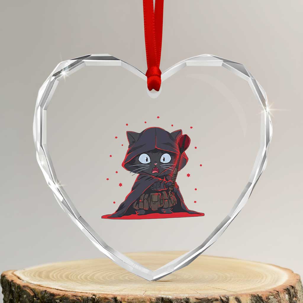 Funny Cat Vader Kitten Playing Darts Heart Crystal Glass Ornament Space Scifi Dartist Gift - Wonder Print Shop