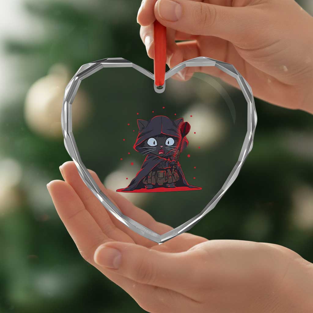 Funny Cat Vader Kitten Playing Darts Heart Crystal Glass Ornament Space Scifi Dartist Gift - Wonder Print Shop