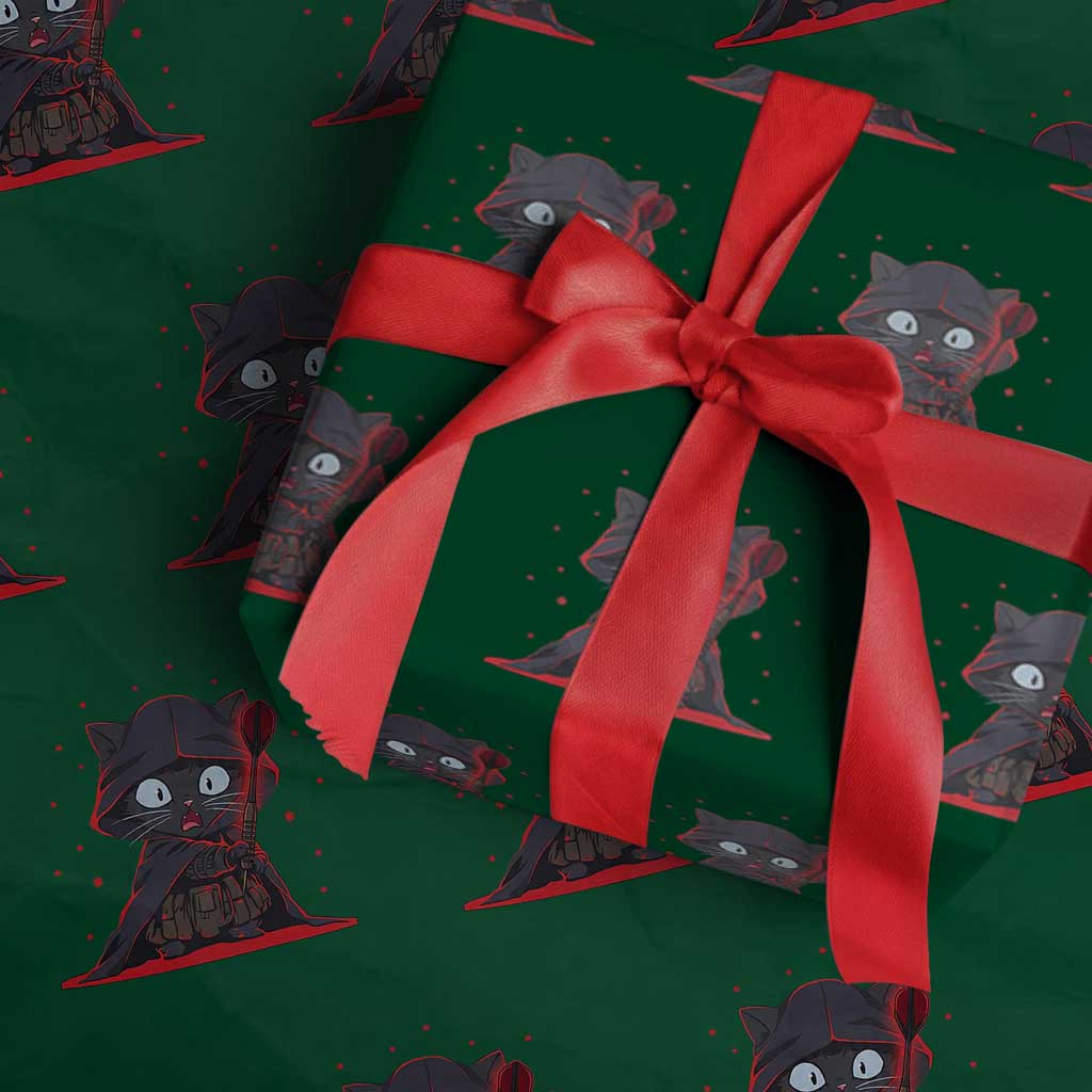 Funny Cat Vader Kitten Playing Darts Wrapping Paper Roll Space Scifi Dartist Gift - Wonder Print Shop