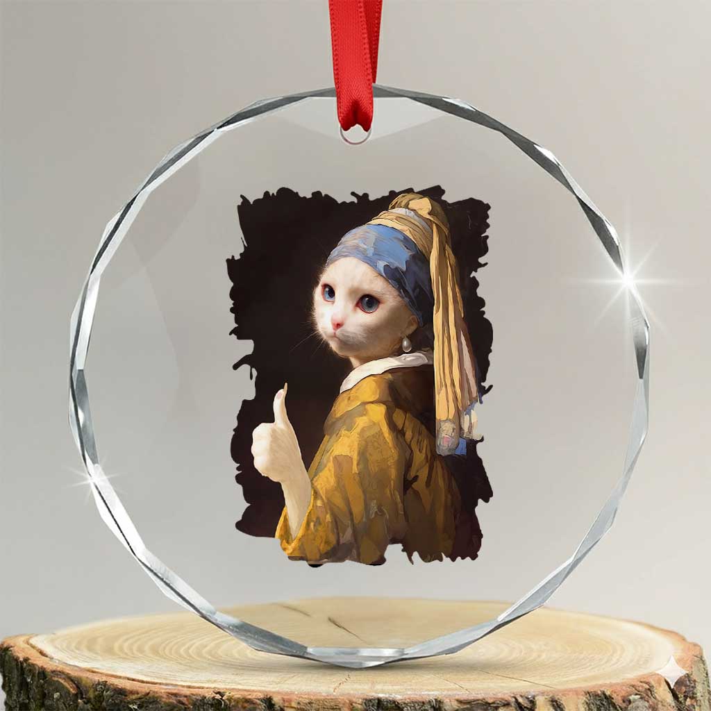 Funny Cat With A Pearl Earring Parody Art Crystal Glass Ornament TS12